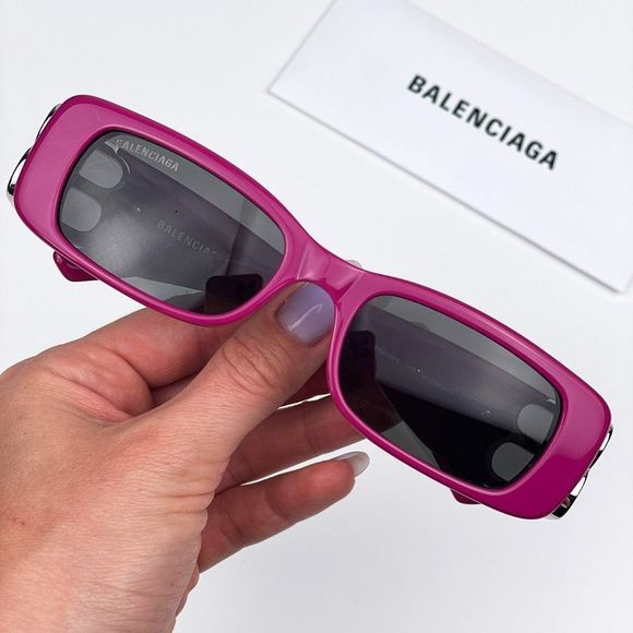 Balenciaga BB0096S 016 Sunglasses Fuchsia Purple Silver Logo Rectangle Unisex - Picture 2 of 15